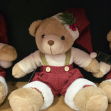 Urso com suspensorio vermelho e branco 25cm