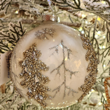 Pendente ornamento vidro soprado bola branca e prata 10cm