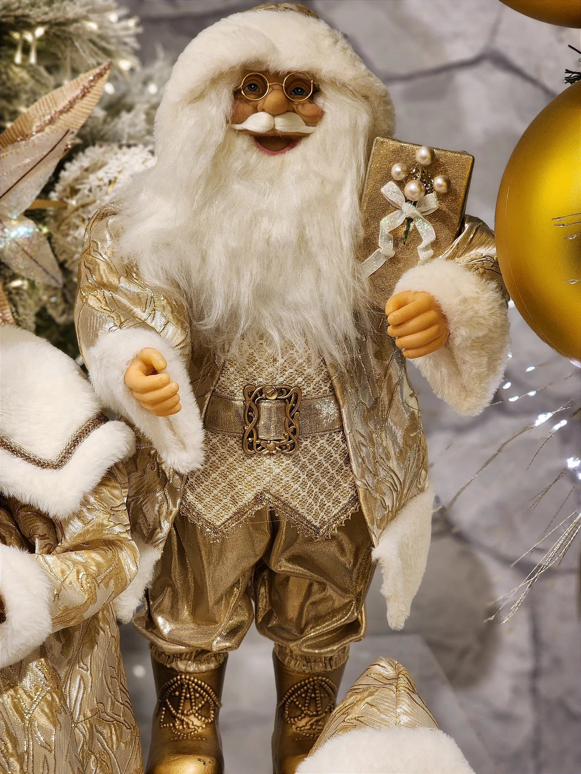 Papai Noel de luxo dourado 60cm