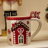 Caneca decorativa casa Ginger vermelho e bege 13cm