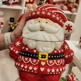 Pote decorativo com tampa Papai Noel 21cm