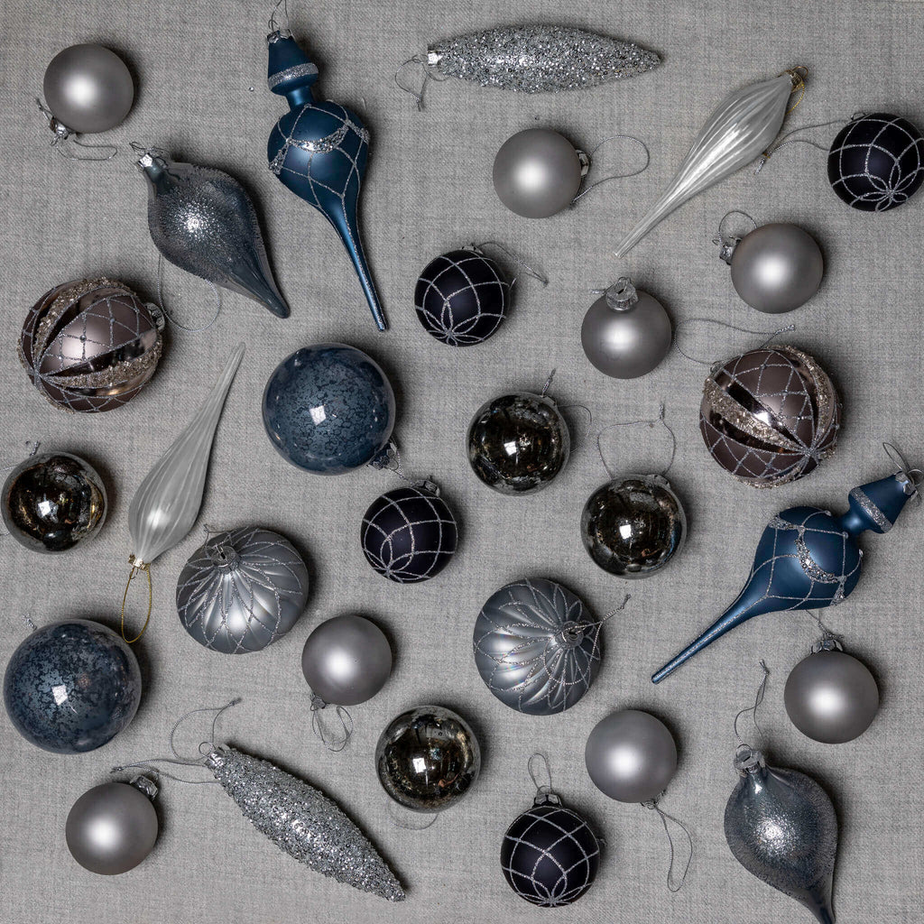 Conjunto de enfeites de vidro Winter Wonderland com 15 peças (azul e cinza)