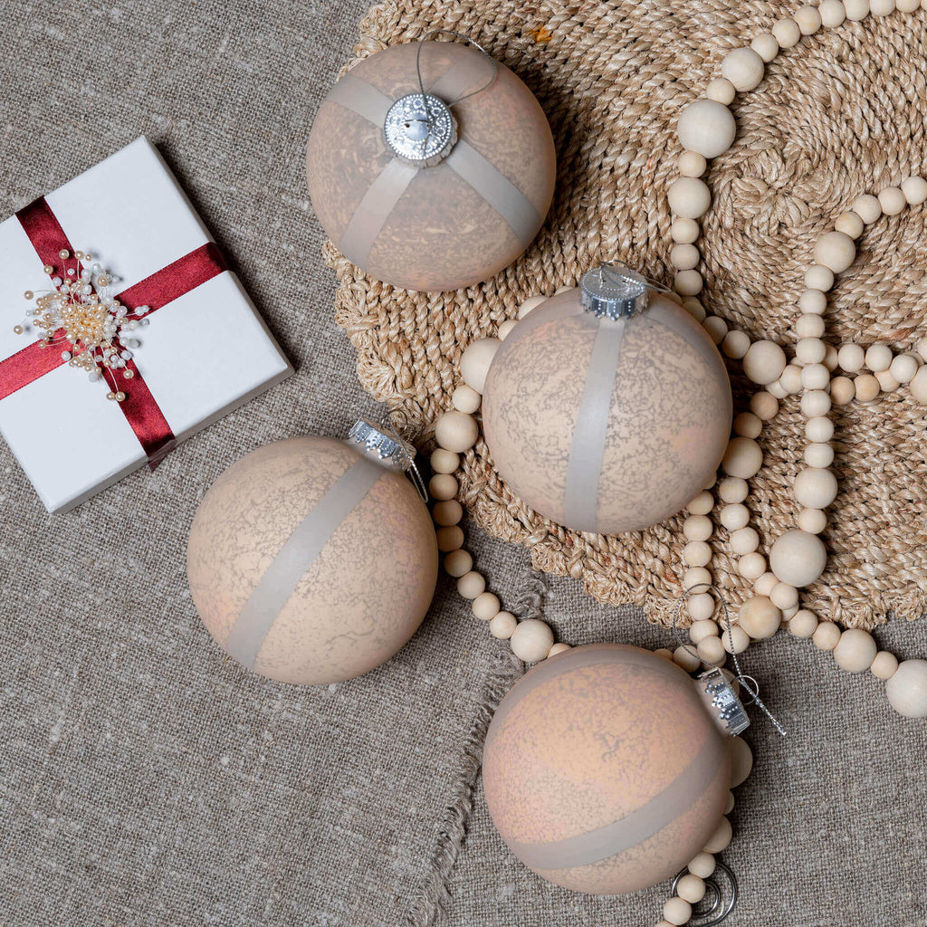 Enfeite de vidro listrado rústico (pacote com 4)