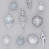 Conjunto de enfeites de vidro Winter Frost com 15 peças (branco e prata)