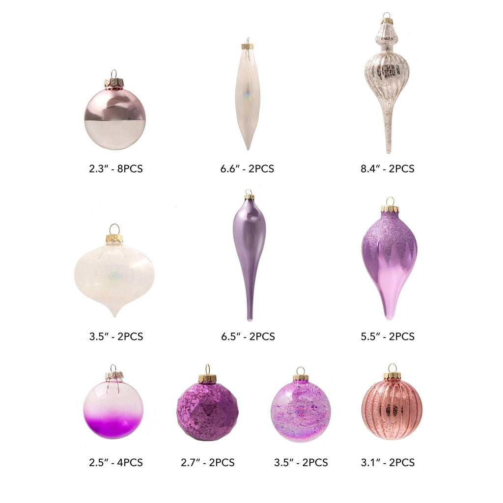 Conjunto de enfeites de vidro Sweet com 30 peças (rosa - roxo) edição limitada