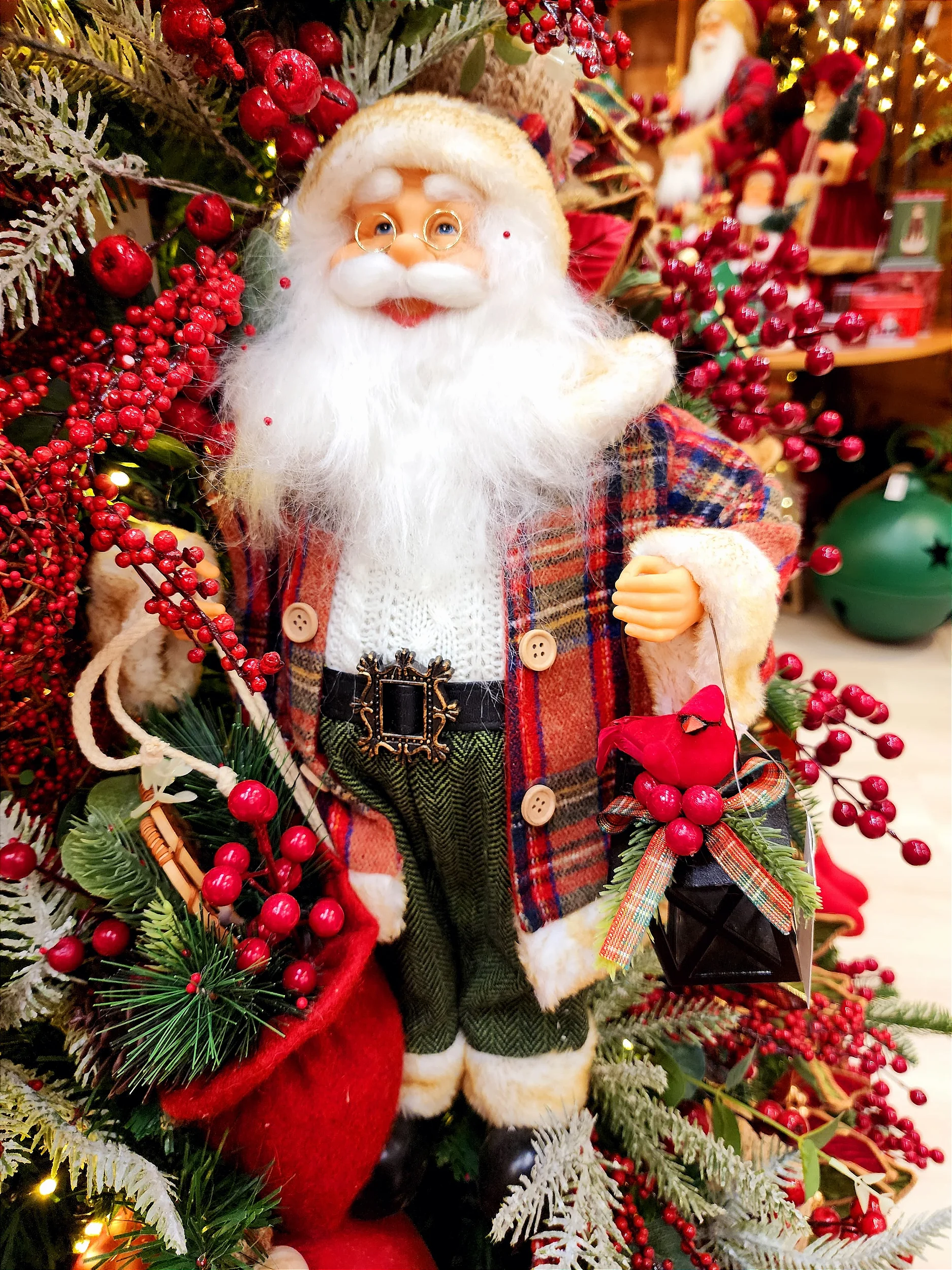 Papai Noel Xadrez vermelho e verde 45cm