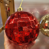 Bola decorada disco texturizada vermelha 15cm