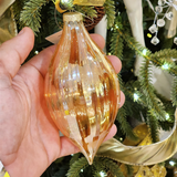 Pendente ornamento vidro soprado pino dourado 12,5cm