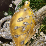 Pendente ornamento vidro soprado pino dourado 14cm