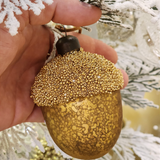 Pendente ornamento vidro soprado nozes dourada 8,5cm