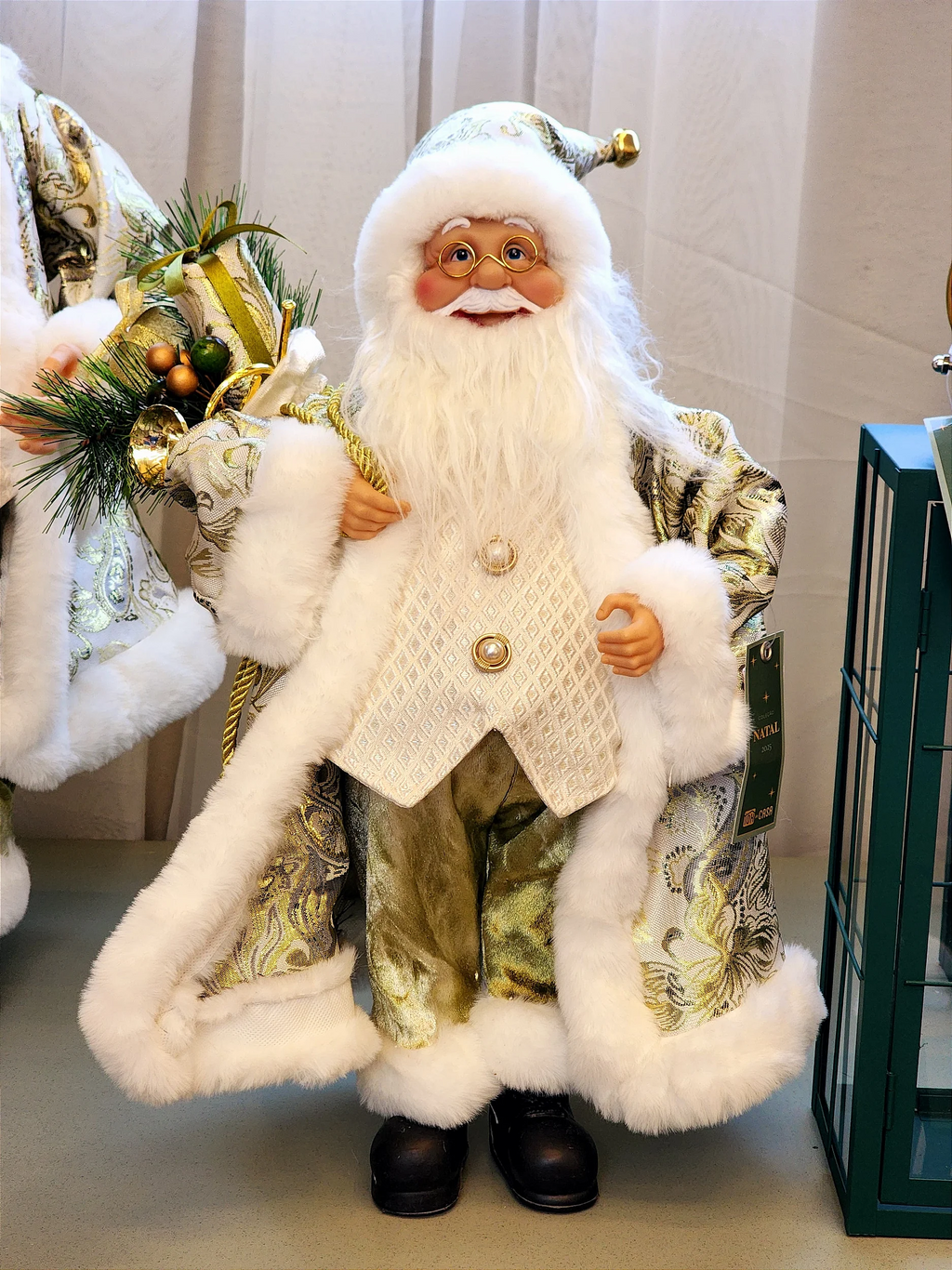 Papai Noel verde e Dourado 45cm