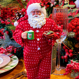 Papai Noel colecionável Pijama vermelho de bolinhas 28cm