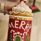 Pote decorativo Merry com tampa vermelho 27cm