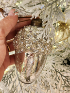 Pendente ornamento vidro soprado nozes prata 11,5cm