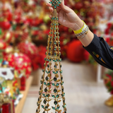 Arvore Cone em metal dourada e verde 52cm