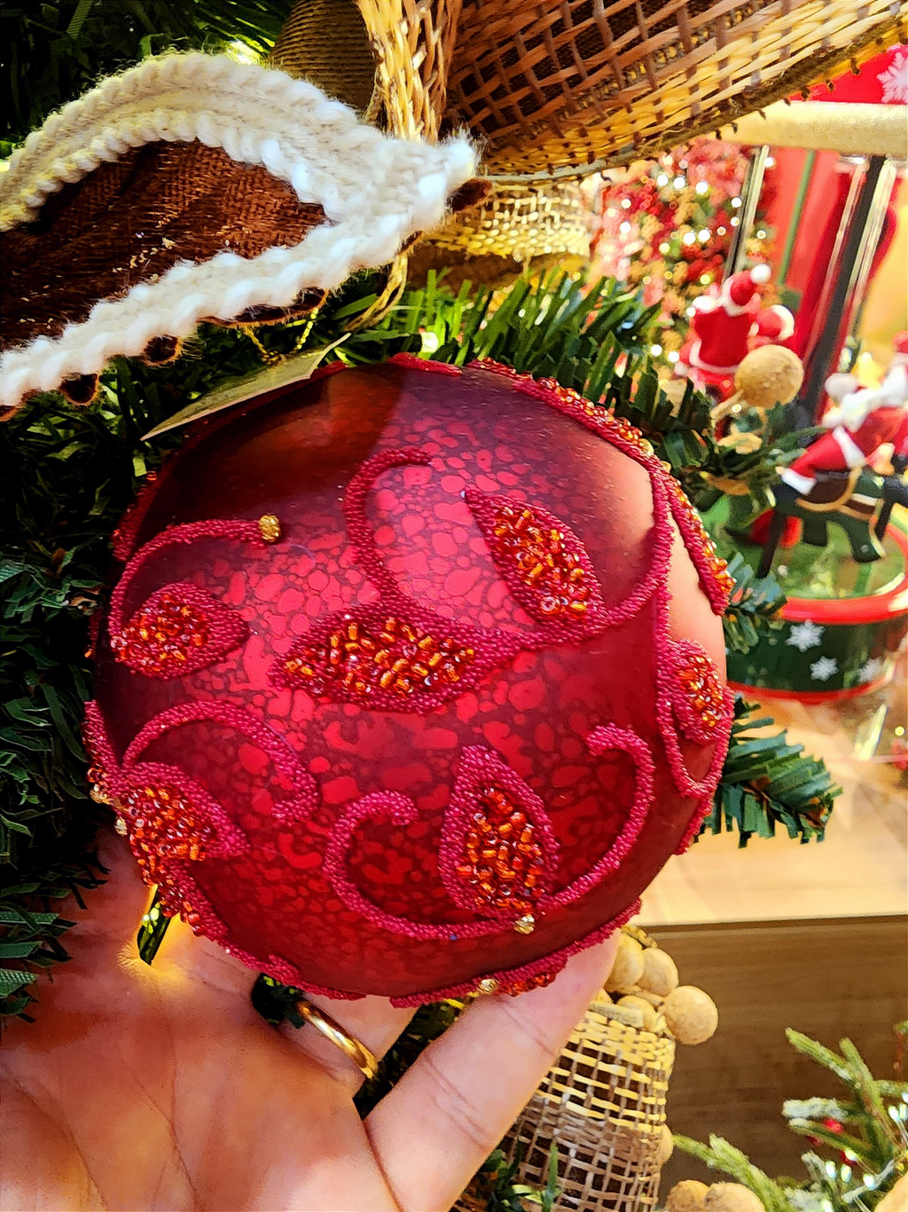 Pendente ornamento vidro soprado bola vermelha 10cm