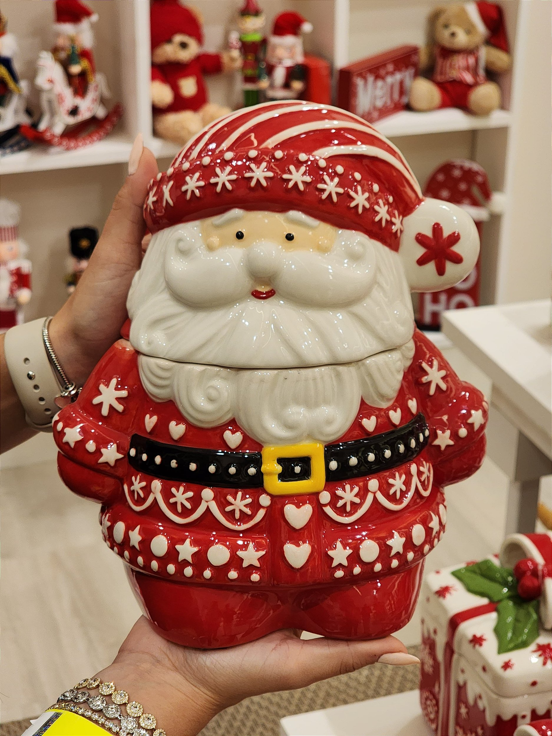 Pote decorativo com tampa Papai Noel 21cm