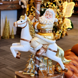 Papai Noel no carrossel dourado e Branco 32cm