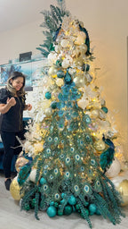 Árvore Real Pavão Turquesa & Dourado Luxo 1,80m