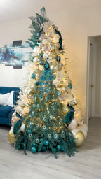 Árvore Real Pavão Turquesa & Dourado Luxo 1,80m