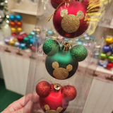 Bola Mickey com glitter verde e vermelho 6cm kit com 6 unidades