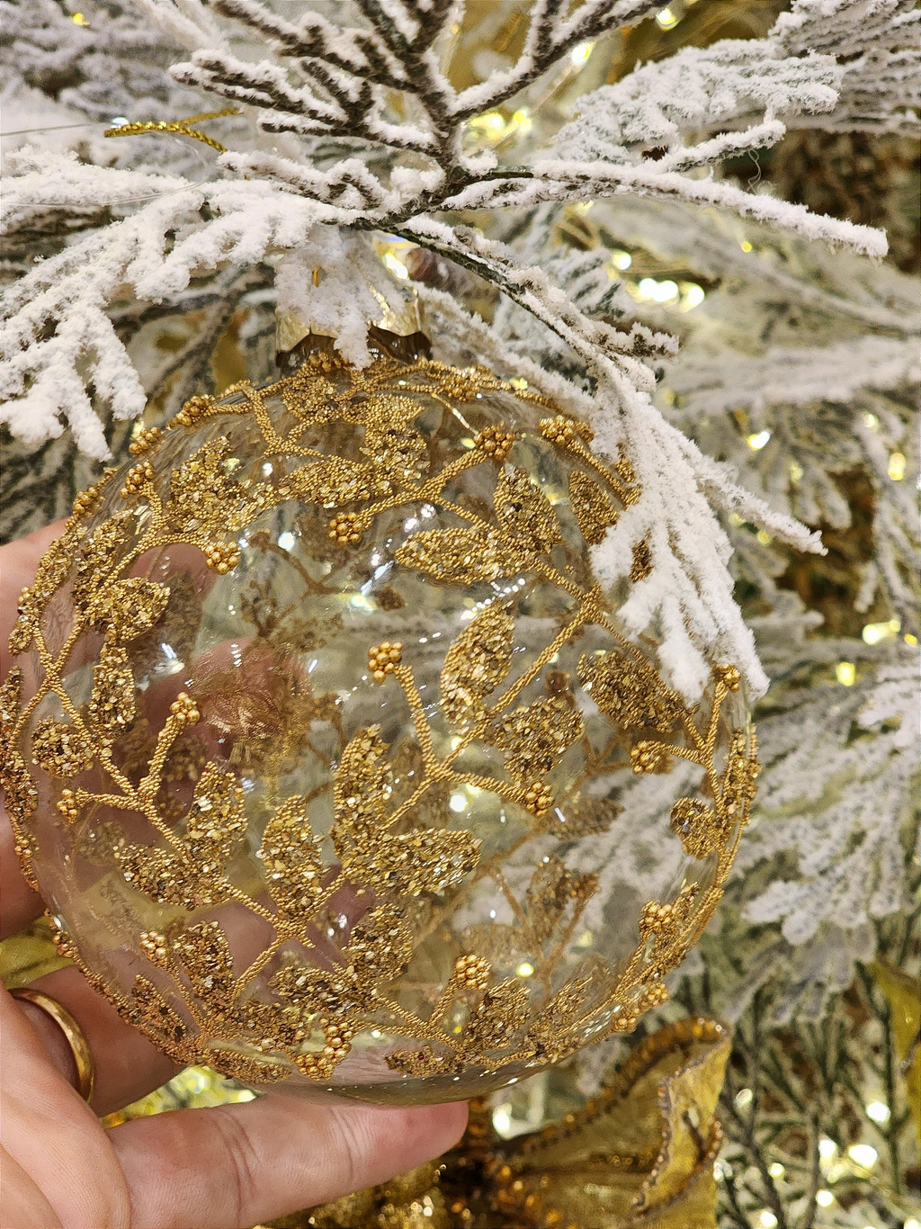 Pendente ornamento vidro soprado bola dourada 10cm