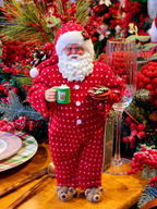Papai Noel colecionável Pijama vermelho de bolinhas 28cm