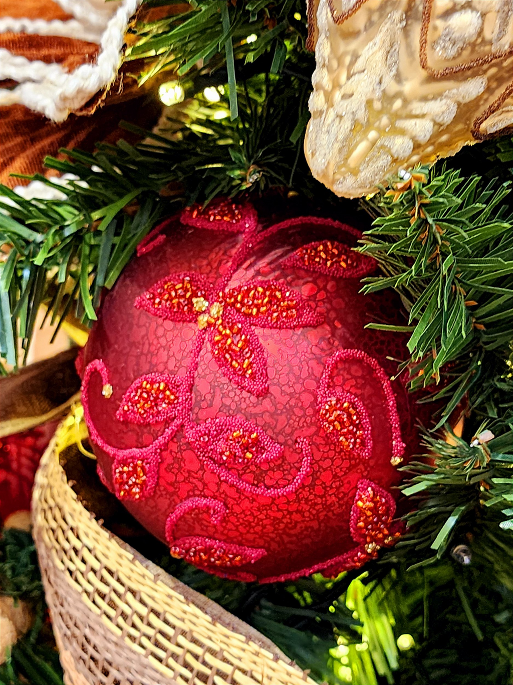 Pendente ornamento vidro soprado bola vermelha 10cm