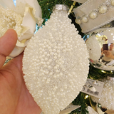 Pendente ornamento vidro soprado pino branco 14cm