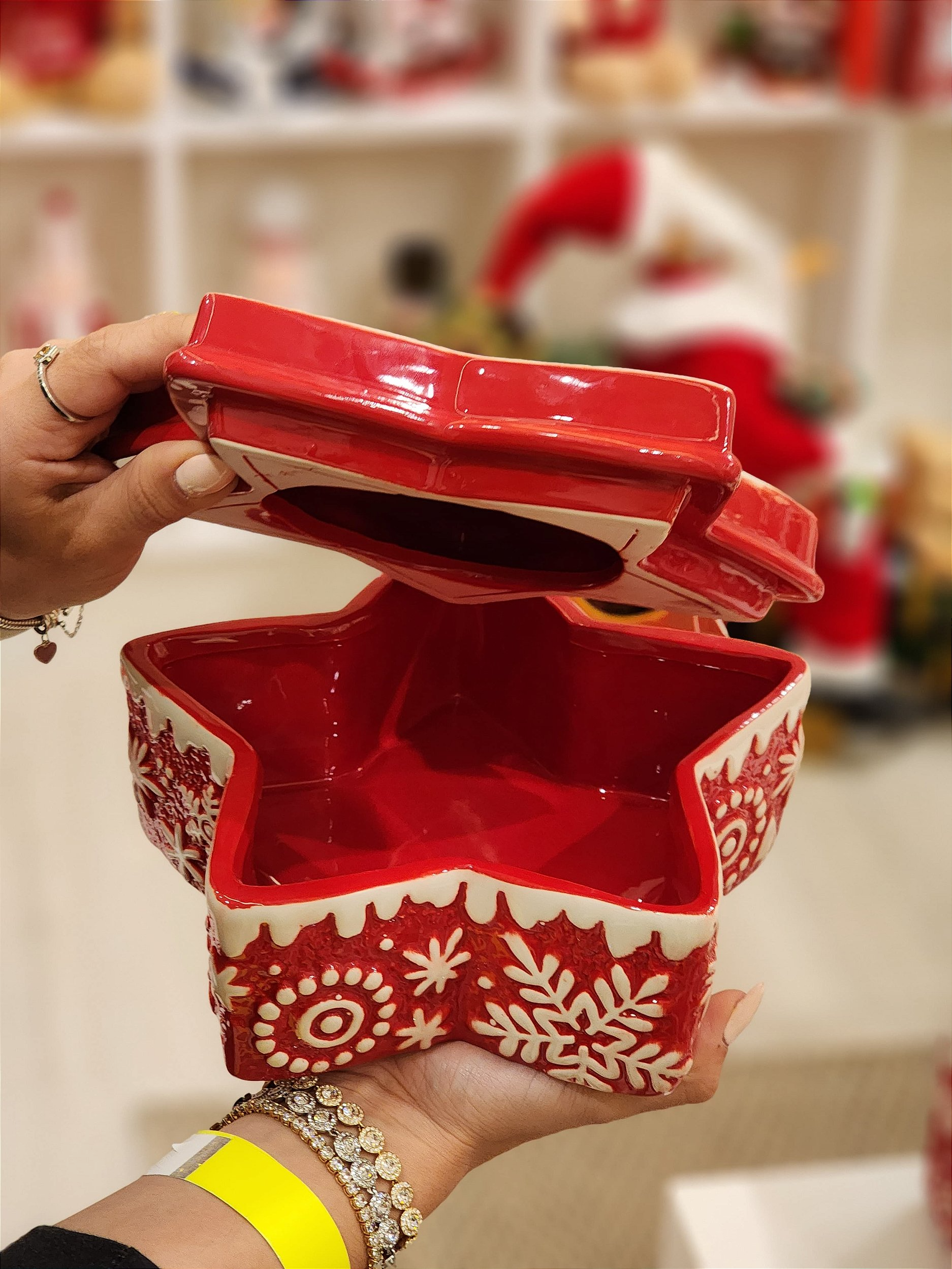 Pote decorativo com tampa estrela 20cm