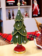 Árvore decorativa com estrelas em resina verde e vermelha 40cm