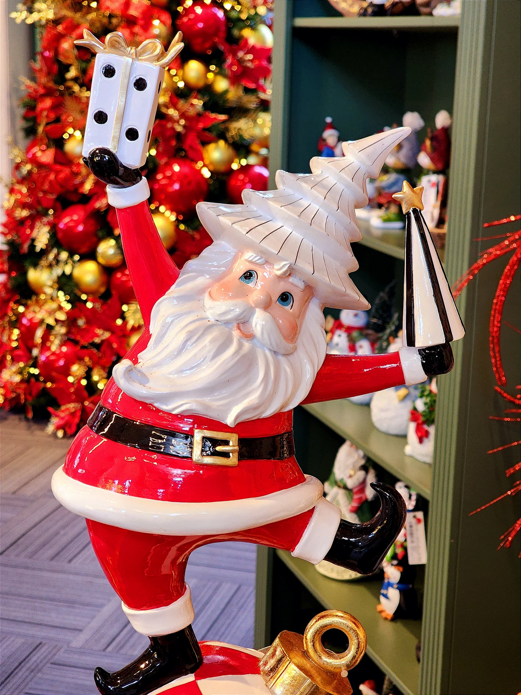 Papai Noel de luxo em resina vermelha 44cm