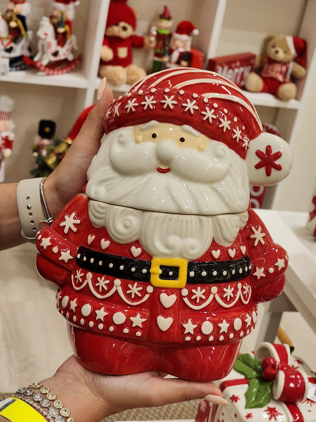 Pote decorativo com tampa Papai Noel 21cm