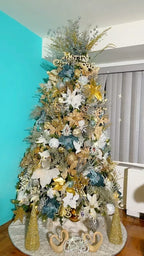 Árvore Blue Serenity Dourada & Branca Luxo 2,00m