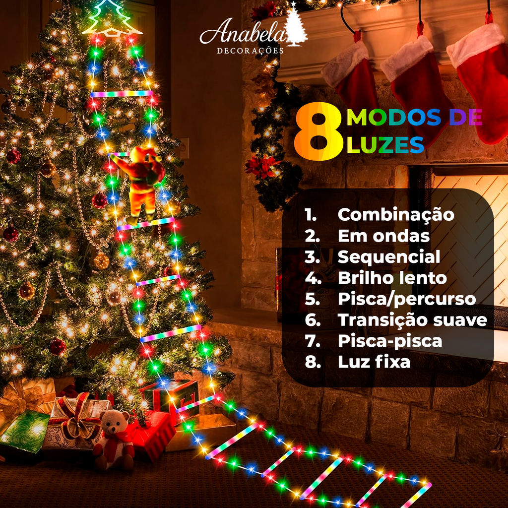 Papai Noel Subindo a Escada com Luzes LED – Decoração Natalina Encantada